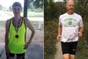 Un père court un marathon avec la personne qui porte le cœur de sa fille