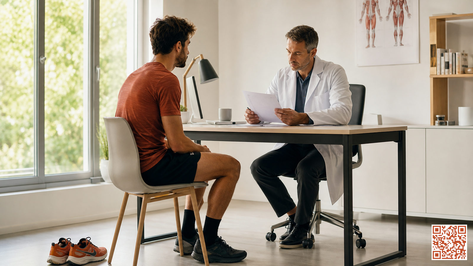 Coureur recevant son certificat médical de non-contre-indication auprès de son médecin traitant