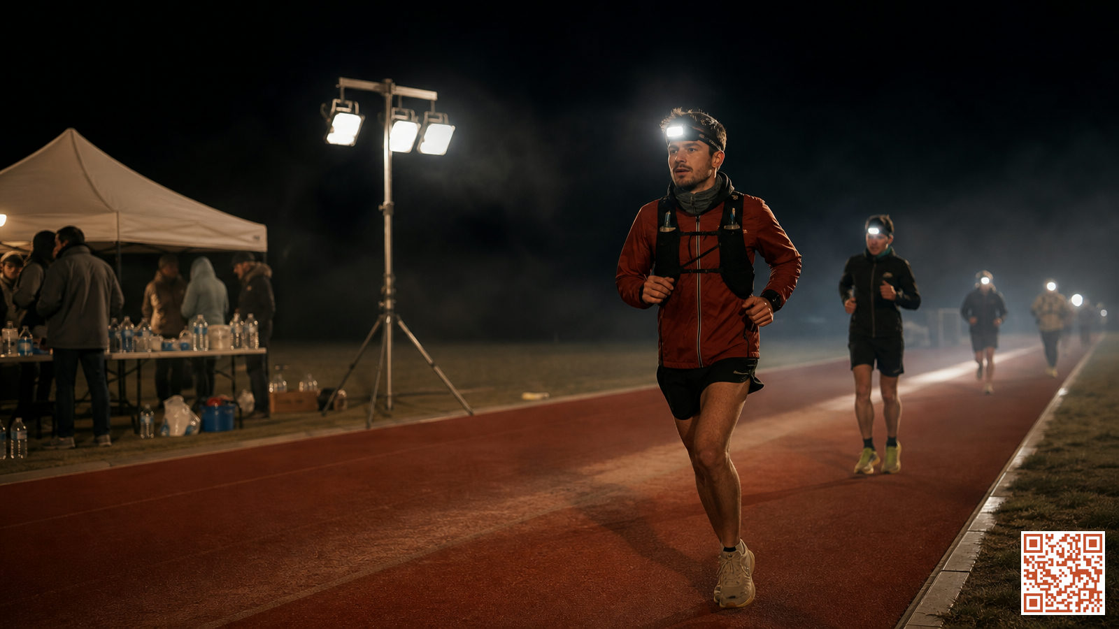 Coureurs sur circuit lors d'un championnat de 24 heures, de nuit, sous l'éclairage artificiel de la piste