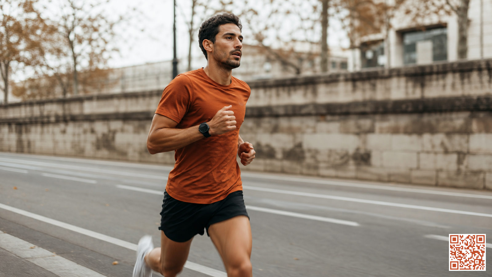 Coureur amateur maintenant une allure régulière lors d'un 10 km chronométré sur route