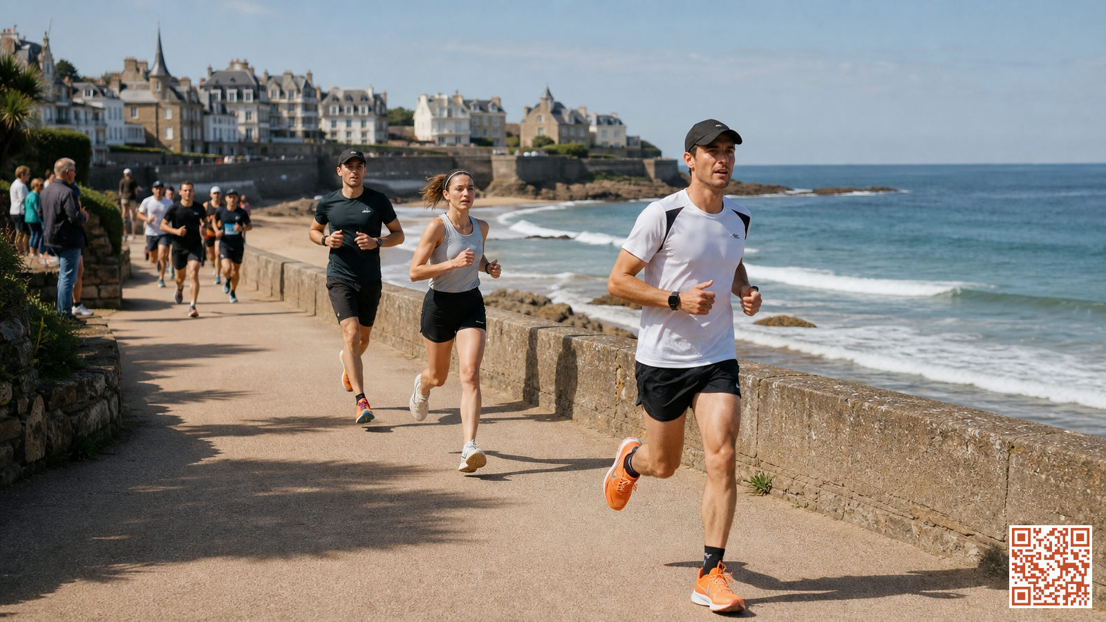 Coureurs en compétition sur le front de mer lors d'une course à pied en Bretagne et Pays de la Loire