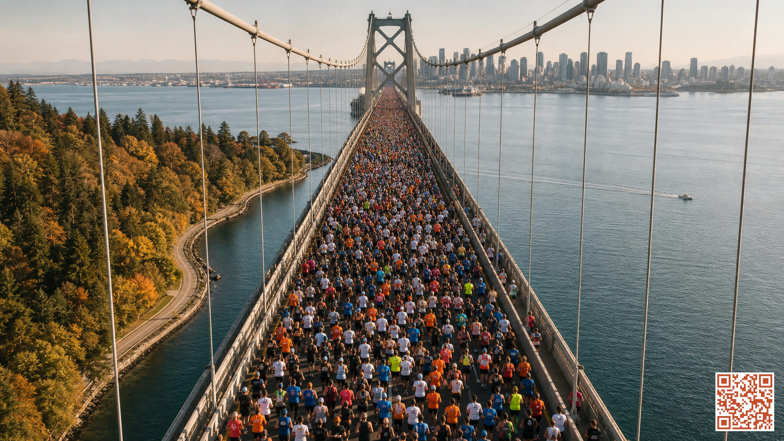 Des milliers de coureurs traversent le pont Verrazzano au départ du marathon de New York en novembre