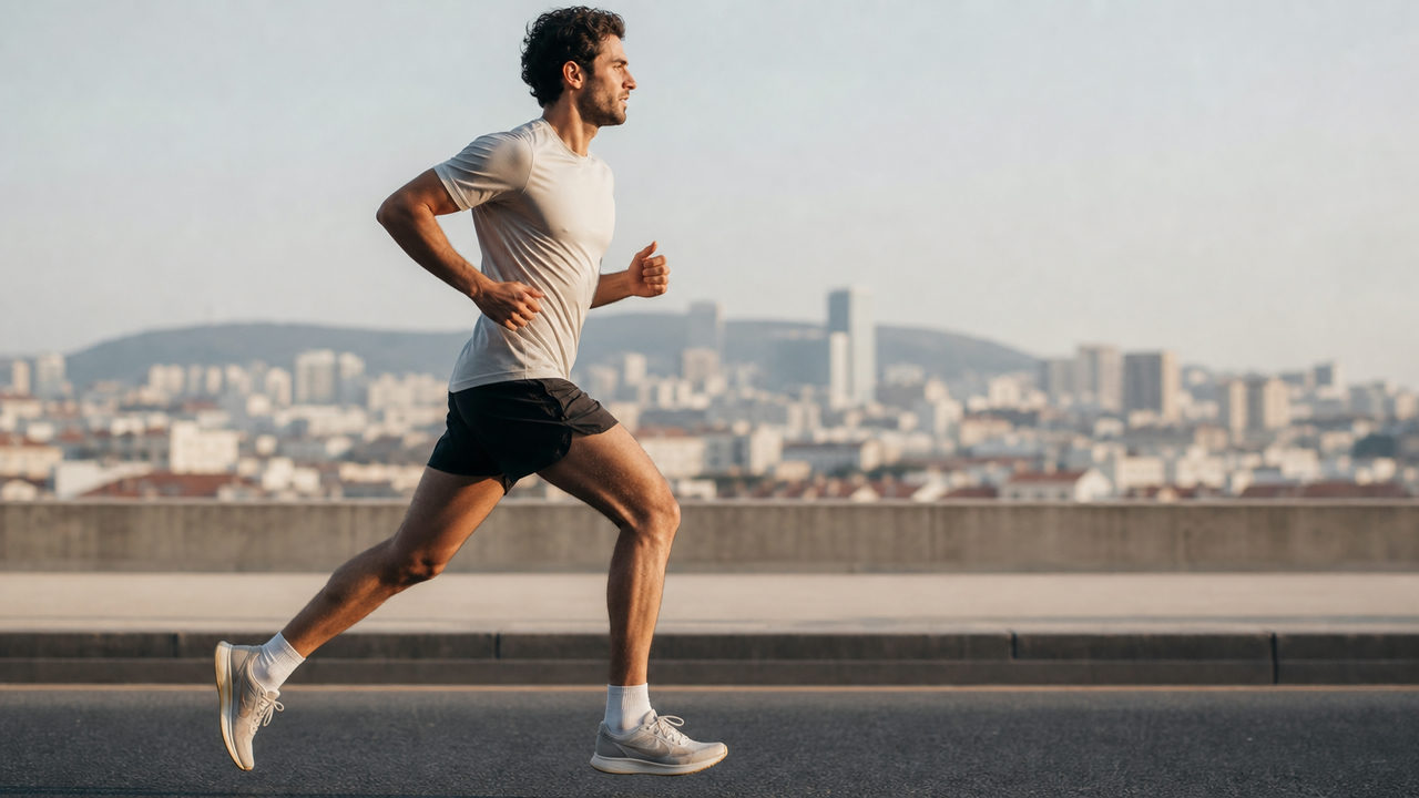 Coureur en plein effort lors d'une sortie longue dans le cadre d'une préparation marathon 3h30