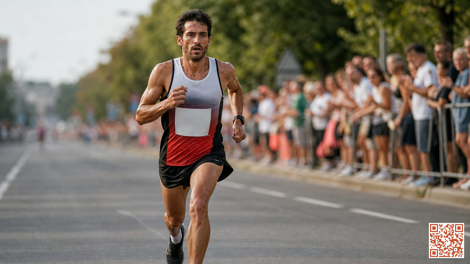 Coureur en compétition sur un semi-marathon, maintenant l'allure cible de 4:02 par kilomètre