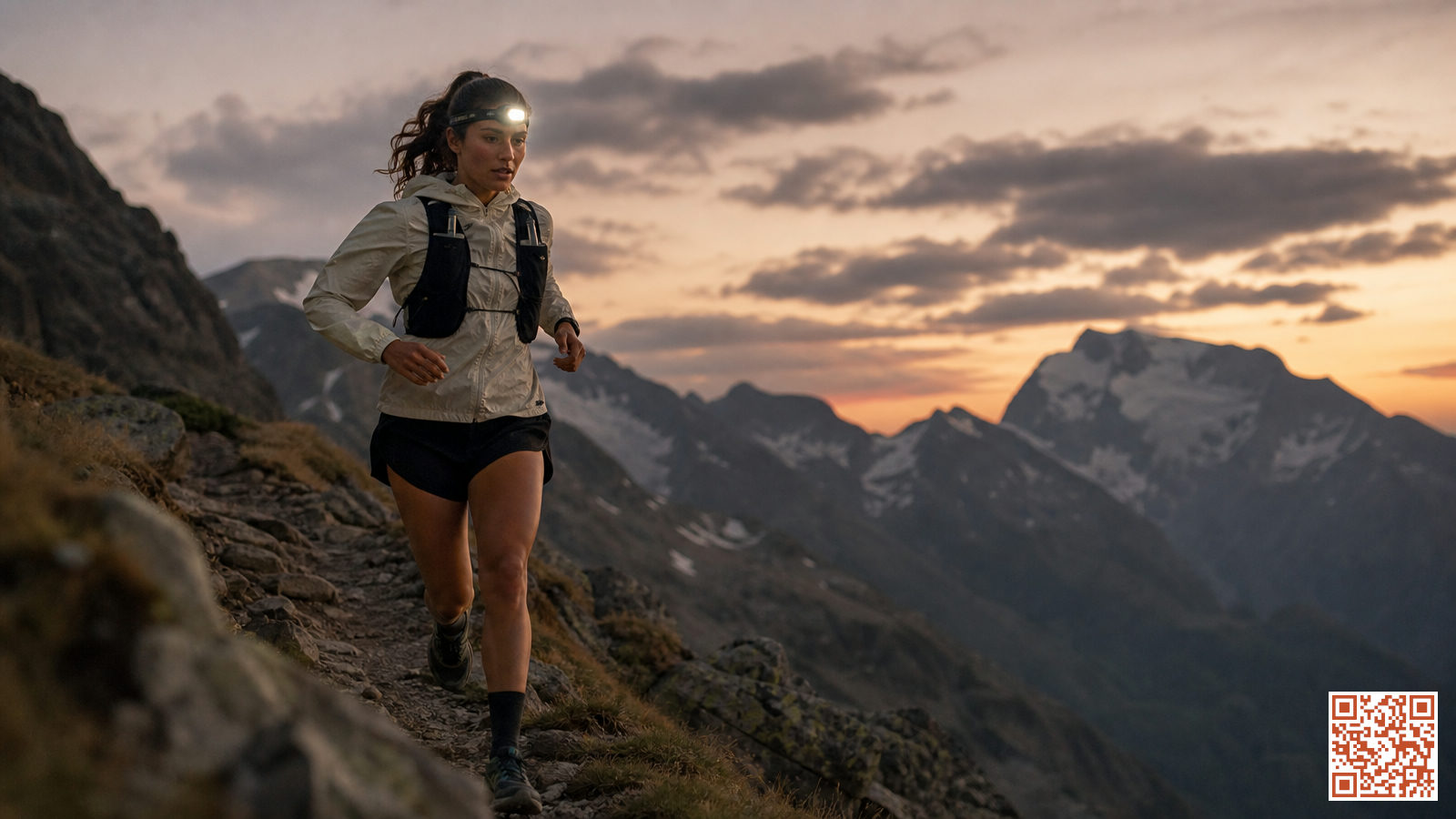Coureuse ultra en course sur un sentier de montagne technique lors d'une épreuve de 100 miles